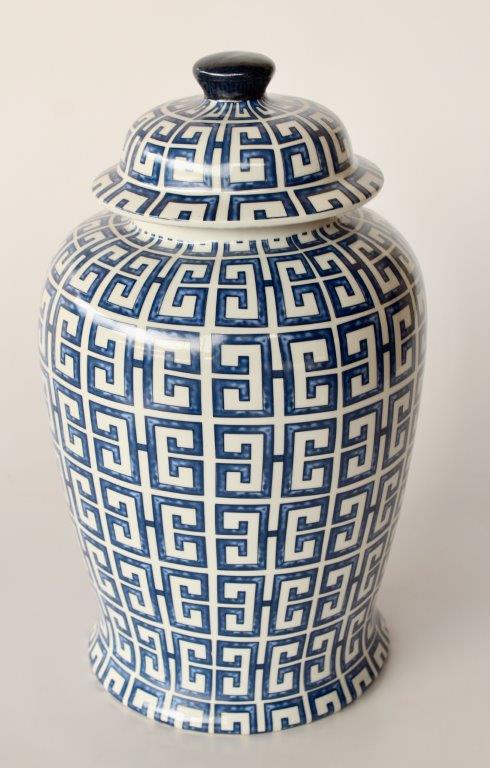 Blue & White Geometric Ginger Jar